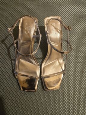 INC International Concepts Silver Minimalist Strappy Slingback Heels